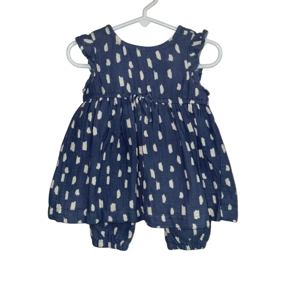 Hanna Andersson Tunic Pants Set Blue White Brushstroke Baby 3-6 Months Scandi
